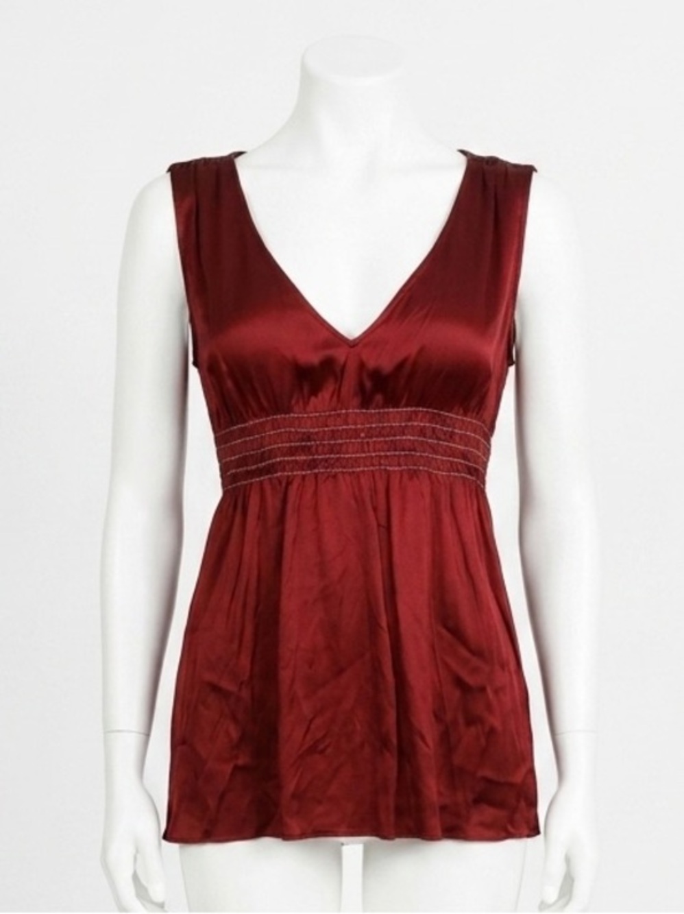 Express Design Studio Silk Spandex Empire Smocked Waist V-Neck Blouse Cami Top S